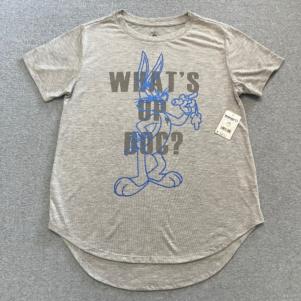 Looney Tunes‎ Bugs Bunny What's Up Doc Womens Gray Large T-Shirt New